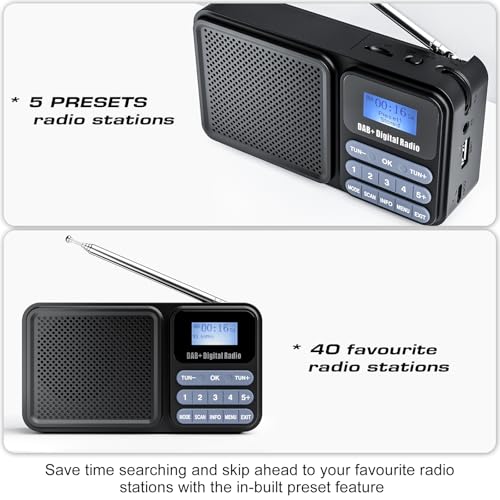 Gallypek Portable DAB Radio, DAB Plus FM Radio with Bluetooth 5.0 & 80 Presets Kitchen Radio with Cable or 2200 mAh Battery Operation, Support Solar & USB Charing USB Flash Drive/TF/AUX Connection