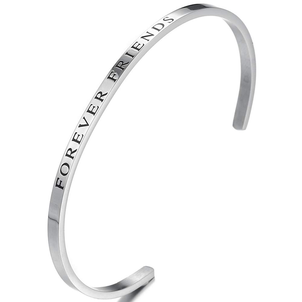 Jude Jewelers 4mm Stainless Steel Inspirational Mantra Encouragement Graduation Statement Bangle Bracelet (Forever Friends)