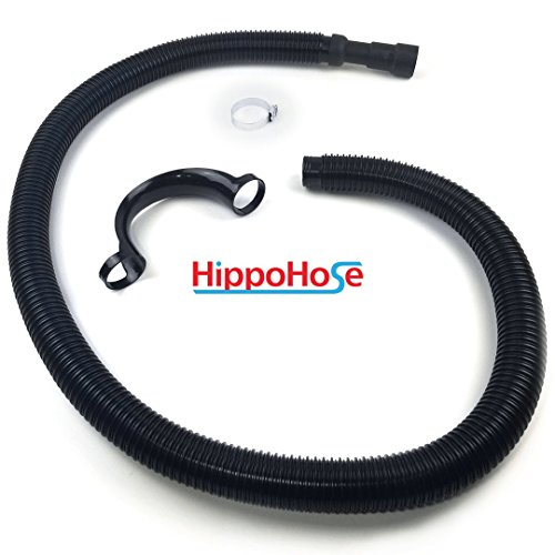 Washing Machine Drain Discharge Hose - 6 ft Flexible Corrugated Plastic with Universal Connection for 1", 1 1/8" and 1 1/4" Stub Outlets Includes Hose Clamp and Saddle Hook