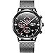 Fashion Casual Luxury Brand Mens Analog Quartz Watch Date Steel Mesh Strap Thin Dial Clock (Black)
