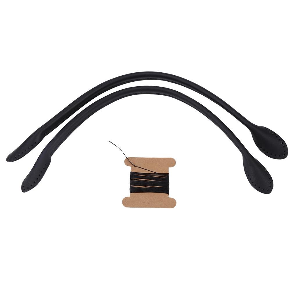 2Pcs Genuine Leather Bag Straps Handle Leather Purse Handles Replacement with Thread for DIY Hand Accessories.(Black Brown Beige)(Black)