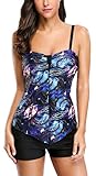 Attraco Women's Tankini Swimsuit Flyaway Tankini Print Two Piece Swimwear Floral