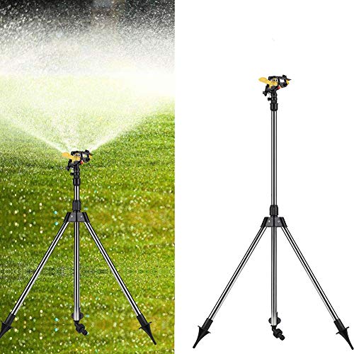 Stainless Steel Tripod Sprinkler Adjustable Plastic Lawn Sprinkler Water Irrigation Tool Sprinkler Auto System Irrigation for Yard Garden Flowers Plants Trees