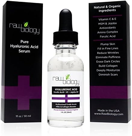 Raw Biology Organic Hyaluronic Acid with Vitamin C and E - Erase Wrinkles and Build Collagen Now