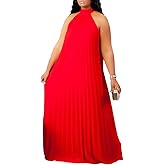 Choichic Plus Size Maxi Dresses for Women Sleeveless Halter Neck Chiffon Pleated Loose Flowy Long Summer Beach Dresses