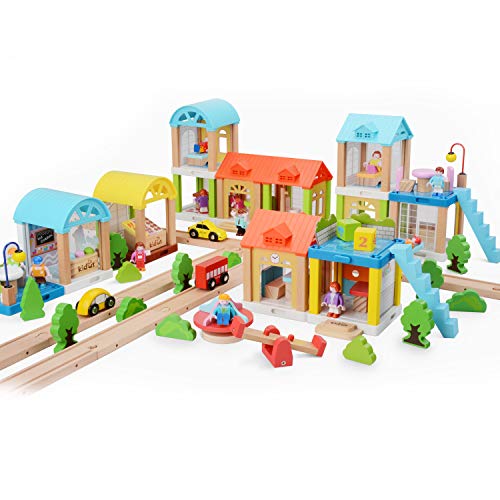image for WOOKA Wooden Train Set Accessory - Ice-Cream Shop Dollhouse - Wooden B