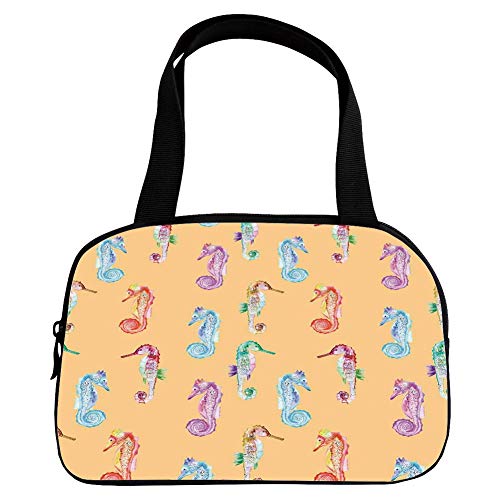 Multiple Picture Printing Small Handbag Pink,Animal Decor,Pop Art Style Modern Peach Effect Display of Hippocampus in Vivid Ocean Depht Image,Multi,for Girls,Comfortable Design.6.3"x9.4"x1.6"