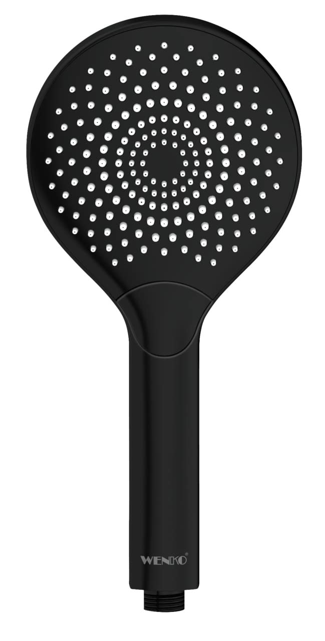 WENKO Water Saving Shower Head, Water-Saving Universal Hand Shower, Shower Head with Sustainable Water-Saving System, 40% Water Saving with Full Comfort, Shower Head Diameter 12 cm, ABS Matte Black