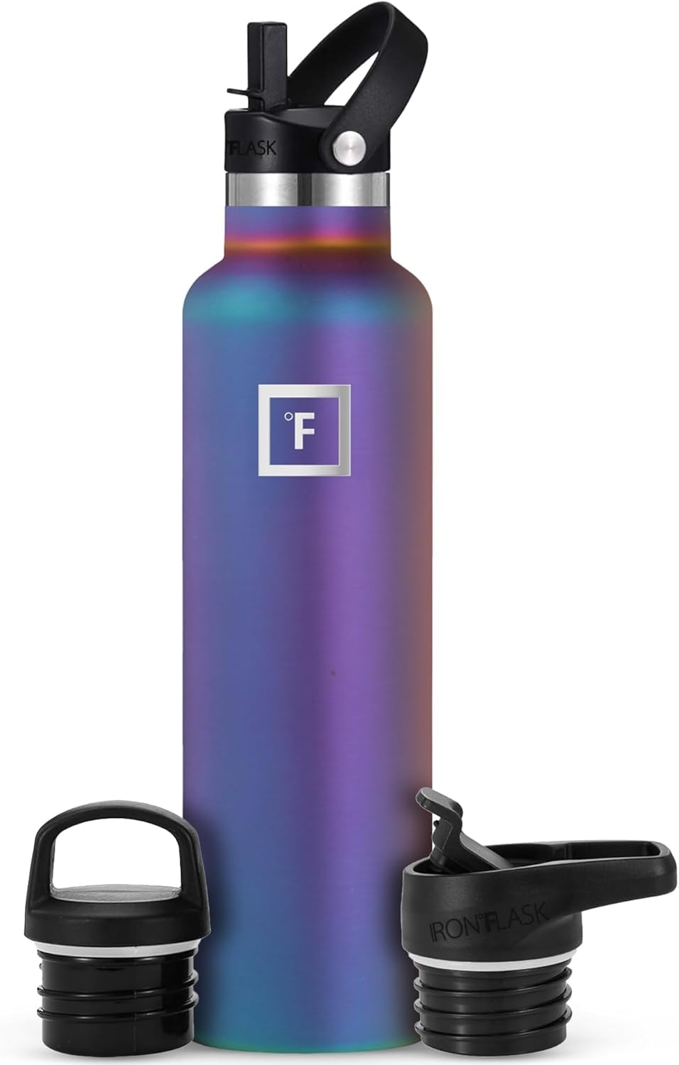 IRON °FLASK Insulated Water Bottle with Straw Lid Narrow - 710ml (3 Lids) - Cold 24hrs & Hot 12hrs Drinks - Double-Walled Stainless Steel Metal Leakproof Travel Sports Gym Camping & Hiking Flask