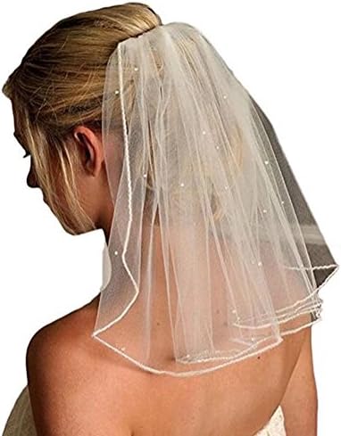 Sunny zeyu Cute Simple 1 Layer Shoulder Length Crystals Short Wedding Veil Bridal Veils V2 White