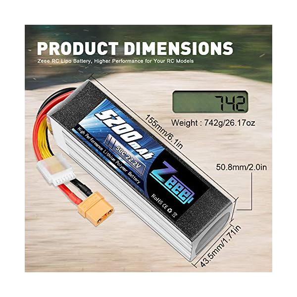 Zeee 6S Lipo Akku 22,2V 50C 5200mAh RC Batterie mit XT90 Stecker für RC Car RC Truck RC Auto Boot Helicopter LKW Truggy… – Bild 7