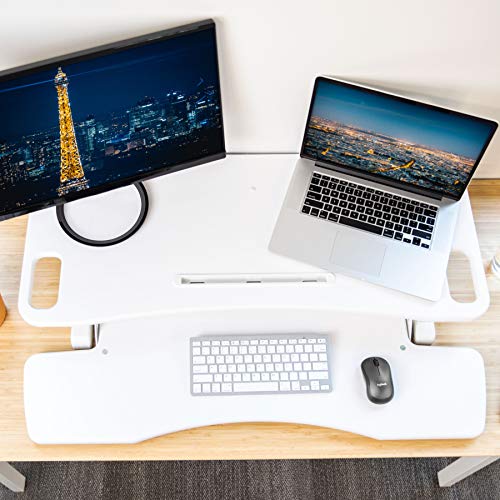 Standing Desk Converter Computer Table: Stand Up Desk Riser - Sit Stand Desk - 37" Wide Dual Monitor Desktop for Standing Desks - Height Adjustable Desk Workstation Converts to a Standup Desk - White