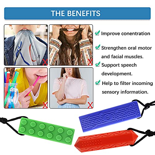 Sensory Chew Necklaces(6 Pack) for Kids with Teething, ADHD, Autism, Biting Needs, Oral Motor Chewy Teether, Silicone chewlery Jewellery Necklace for Boys&Girls (color2)