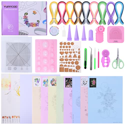YURROAD Quilling Paper Set with 900pcs 5mm Quilling Paper Strips Filigree Tool Kit and Quilling Board Slotted Pen Curling Coach Crimper