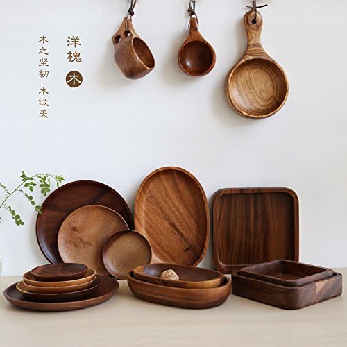 YUWANW Acacia Wood Plate Dish Dish Dish Small Cap Domestic Wood Pallets Finland Bowl Cup Japanese-Style Dim Sum Dish, 21Cm Diameter Disc Acacia Wood