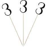Black Glitter 3rd Birthday Centerpiece Sticks, 12-Pack Number 3 Table Topper Anniversary Party Decorations