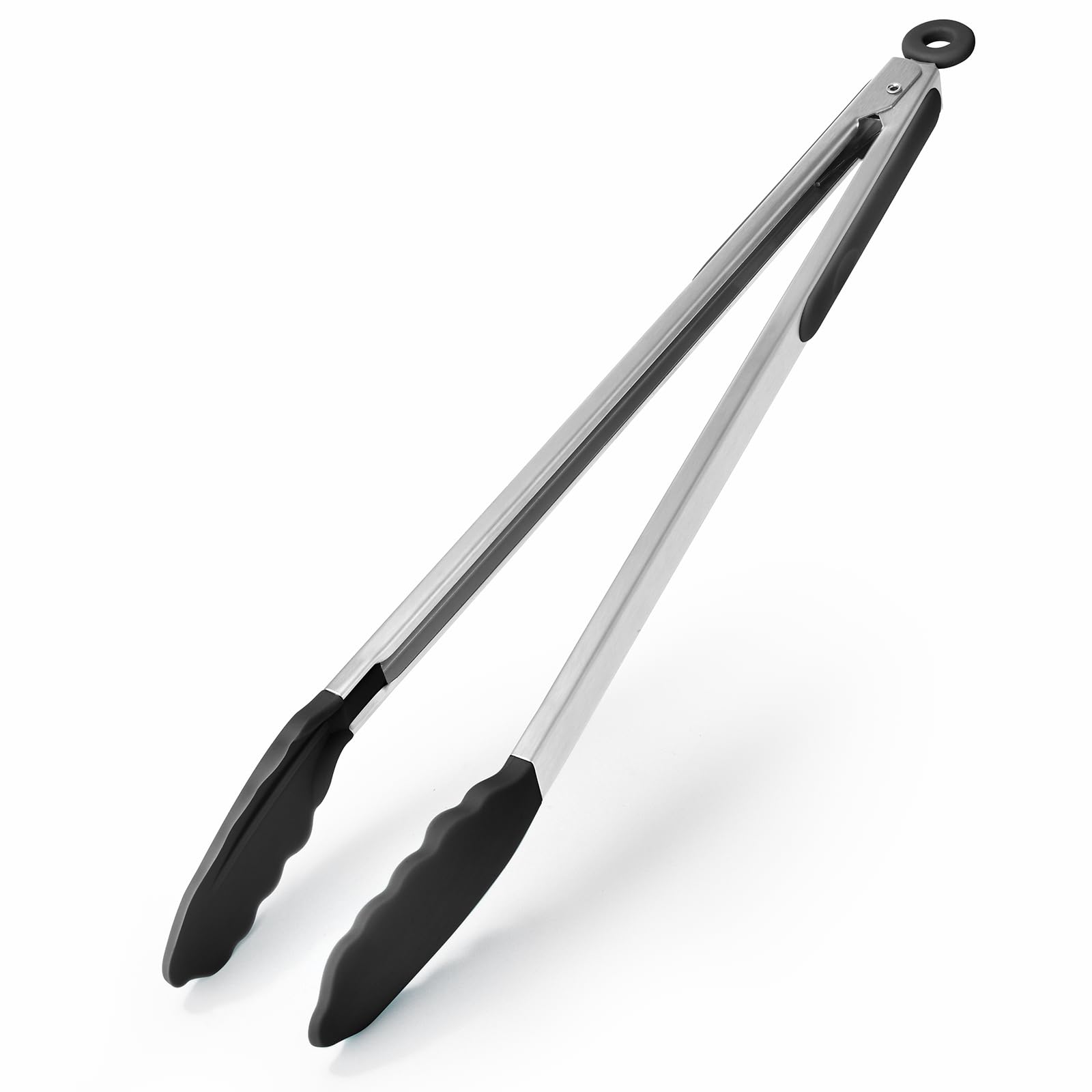 U-Taste 40cm Black Silicone Cooking Tongs: 250℃ Heat Resistant, Stainless Steel Handle, Non-Stick Silicone Tips, Locking Mechanism, Dishwasher Safe