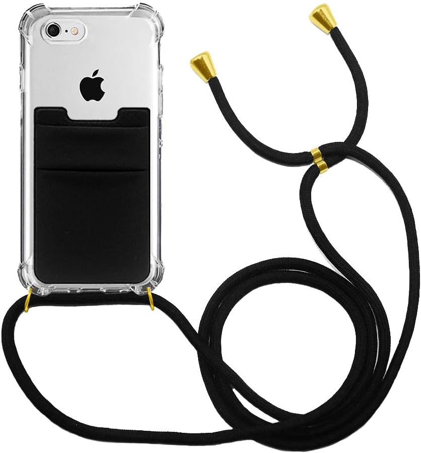FSCOVER Mobile Phone Chain Case + Card Holder Compatible with Apple iPhone 7 / iPhone 8, Smartphone Necklace Case for hanging with chain, cord and cardholder