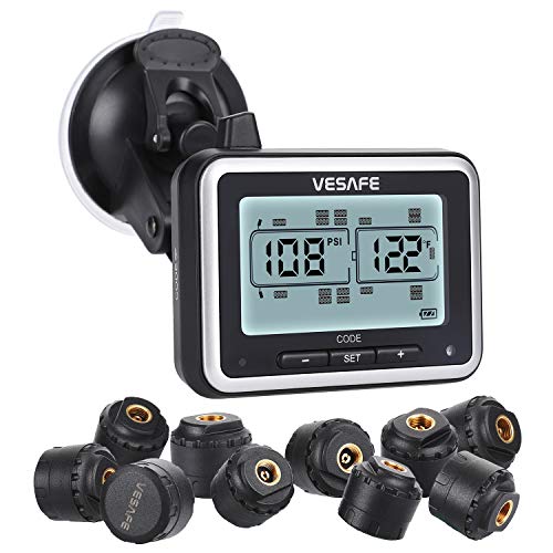 Vesafe TPMS, Wireless Tire Pressure Monitoring System for RV, Trailer, Coach, Motor Home, Fifth Wheel, with 10 Anti-Theft sensors, Include a Signal Booster