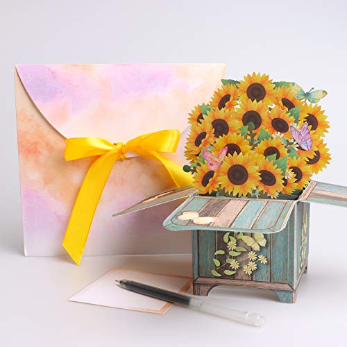 Giiffu Sunflower Flower 3D Pop Up Card, Handmade Popup Sunflower Greeting Cards for Women, 3D Birthday Card, Mother’s day Card, Get Well, Thinking of You, Thank You, Sympathy, Just for You