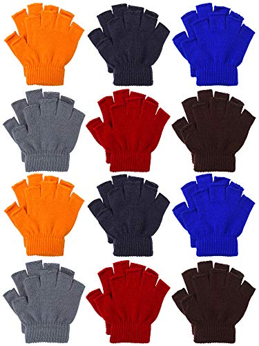 Coobey 12 Pairs Unisex Kids Half Finger Mittens Teen Winter Warm Fingerless Stretchy Knit Gloves (6-12 Years, Mixed 6 colors) - Thumbnail 7