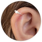 Tiny Silver Helix Hoop - Handmade 8mm with a Cute 3mm White Opal - Thin 20 Guage Sterling Silver Cartilage Earring Piercing Hoop
