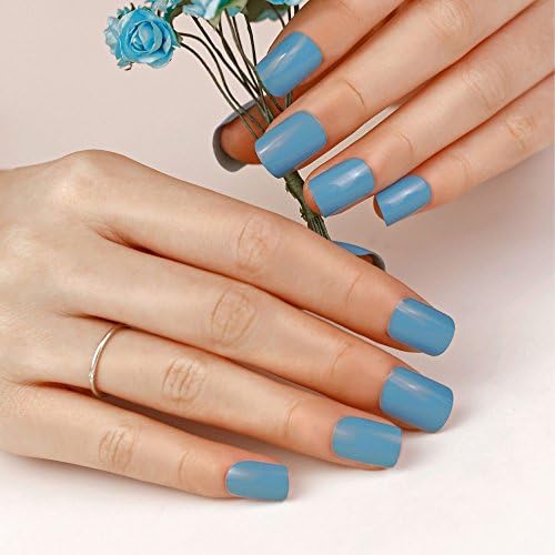 ArtPlus Poppy Blue False Nails Set French Manicure Full Cover Medium Length with Glue