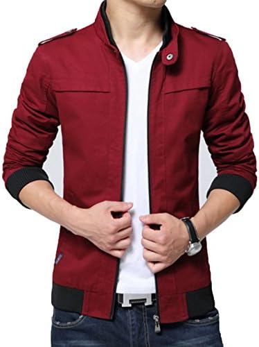 Kjdshwa Men's Casual Wear Cotton Lightweight Jacket(Red,XS size)
