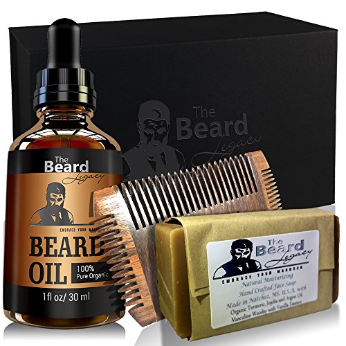 BEARD WOODEN COMB KIT + Beard Oil + Luxury Gift Box, Made in USA