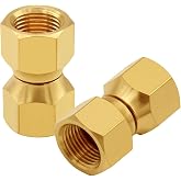 Uenede Brass 3/8 Flare Female Swivel Coupler, 2PCS | 3/8" Tube OD SAE 45 Degree Nut Gas Adapter Nipple Pipe Fitting Connector
