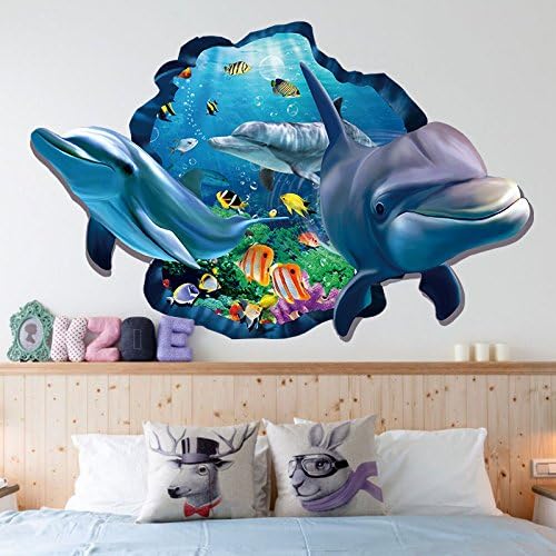 JMHWALL Fish Under Water Sealife 3d Wall Stickers Living Room Bedroom Decoration Cartoon Animals Mural Art Diy Home Decals