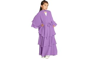 IBAKOM Muslim Girl Abaya Dress Chiffon Afghan Modest Dubai Attire Arabian Islamic Player Kurta Hijab Ramadan Eid Thobe