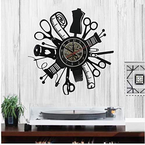 Djkaa 1Piece Sewing Machine Quilting Tools Vinyl Record Wall Clock Tailor Seamstress Sign Modern Wall Hanging Decor Wall(12inch)