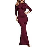 Women's Sexy Off Shoulder Bodycon Maxi Dresses Casual Short Sleeve Mermaid Club Party Long Dress