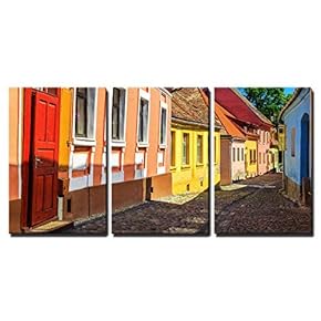 Colorful Houses in Sighisoara - Canvas Art Wall Art - 16"x24"x3 Panels