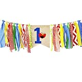 Ecore Fun First Birthday Party Decoration Supply Burlap High Chair Banner Bunting for Baby Boy - Elmo Theme