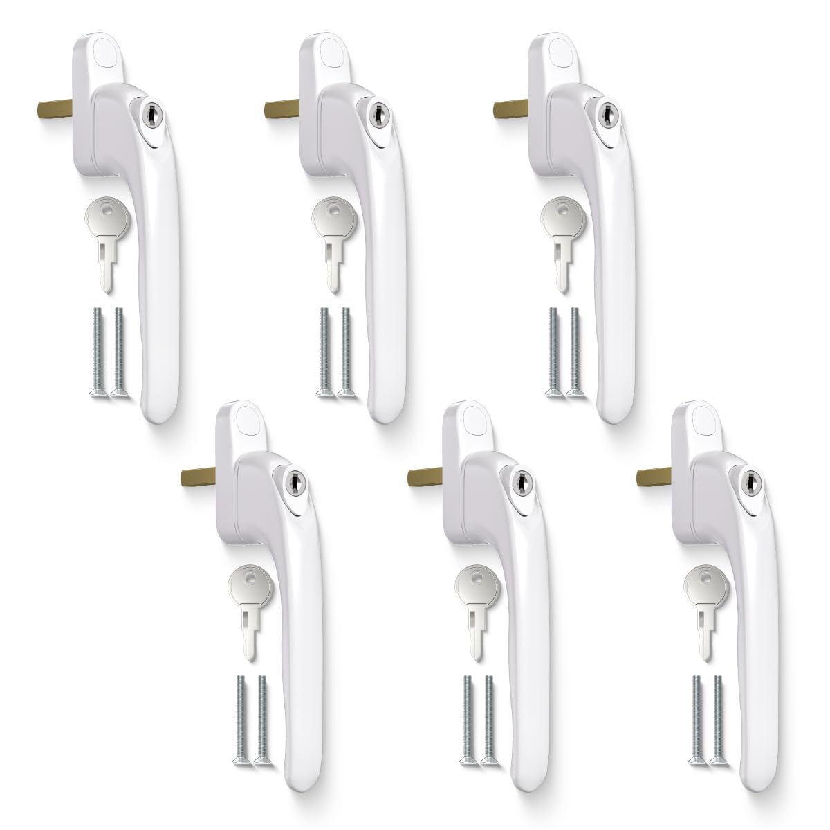 Bwintech 6 Pcs in-Line White UPVC Aluminium Window Handle, 43mm Spindle for Indoor and Outdoor UPVC Window