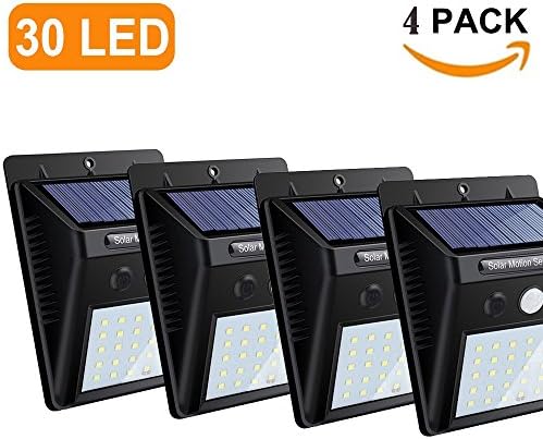 COUPOON Bright Solar Lights Outdoor 30 LED Wall light with Motion Sensor，Wireless Waterproof Security Light for Patio Yard Deck Garden Driveway(4 Pack)