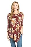 Frumos Womens Tunic 3/4 Sleeve Flower Print Tunic Top