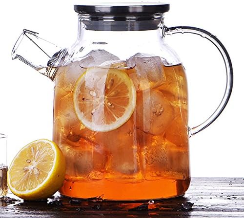 Ceramic Story Glass Water Pitcher With 304 Stainless Steel Lid,Large Water Pot, Glass Teapot, Iced Tea Pitcher, Water Carafe,Gas & Electric Ceramic Stovetop Safe (1.6L)