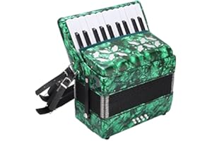 BTER Accordion, 22 Keys 8 Bass Exquisite Celluloid Piano Accordion with Adjustable Straps, International Standard Professional Tuning Musical Instrument for Beginners Adults Stage Performance(Green)