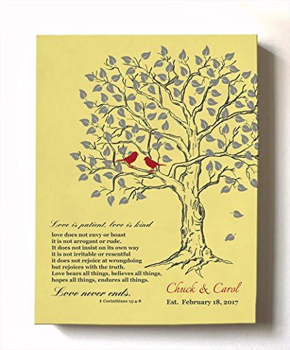 MuralMax Personalized Family Tree &amp; Lovebirds, Stretched Canvas Wall Art, Make Your Wedding &amp; Anniversary Gifts Memorable, Unique Decor, Color Yellow # 2 - Size 10x12-30-DAY