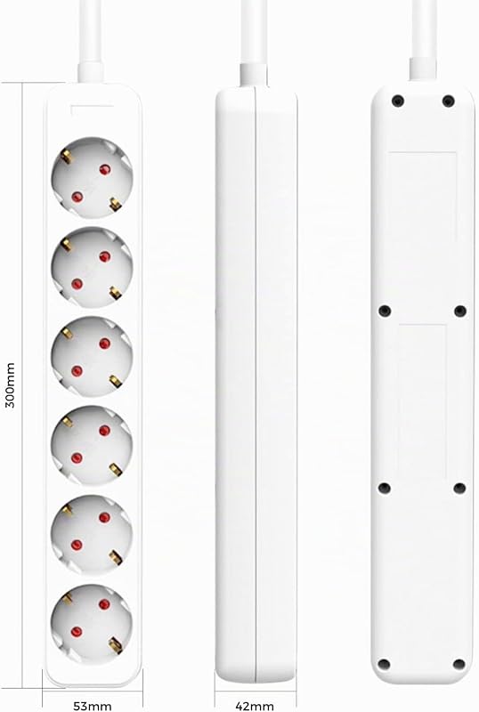 Pack 2 Regletas 6 Enchufes Schuko 1m Blanco sin Interruptor 7hSevenOn