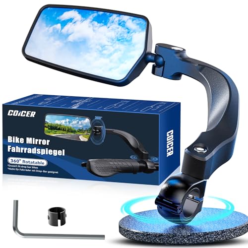 Bicycle Rear View Mirror, 360° Foldable & Rotatable Bicycle Mirror for E-Bike Left, Bicycle Mirror Left for Ebikes with HD Vision, Impact-Resistant Real Glass, Compact Handlebar Mirror for E Scooter
