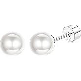 ZELORES Sterling Silver Pearl Earrings for Women 18K Gold Plated Small Pearl Stud Earrings White Pearl Flat Back Earrings Brides Bridesmaids Wedding Earrings Jewelry