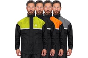 NOMAD USA Waterproof Motorcycle Rain Suit, 2-Piece Reflective Gear, Lightweight Riding Jacket & Pants, Protective Raincoat with Hoodie