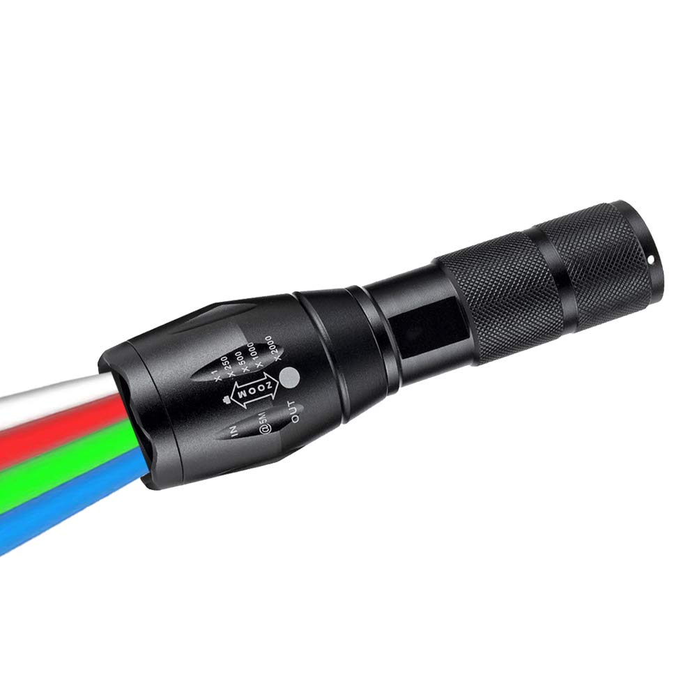 WESLITE 4 in 1 LED Torch with Red Green White Blue Light, Multi-Colors Tactical Flashlight Outdoor Road Signal Torch Zoomable Hand Torches for Astronomy Night Vision Hiking (4 Colors)