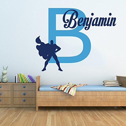 Wall Decals Personalized Name Superhero Vinyl Sticker Decal Custom Name Girls Boys Initial Monogram Children Baby Decor Nursery Kids Room Bedroom Art NS198