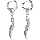Punk Dagger Sword Hoop Earrings for Men Women Gothic Stainless Steel Huggie Hinged Hoops Dangle Drop Earrings Hypoallergenic Fashion Personalized Hip-Hop Vintage Dangling Jewelry Boyfriend Birthday