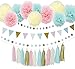 Gender Reveal Party Supplies Baby Shower Decorations Baby Blue Pink Cream Gold Tissue Paper Pom Pom Flowers Triangle Banner Paper Tassel Garland Circle Garland for Birthday/Party/Nursery Decorations